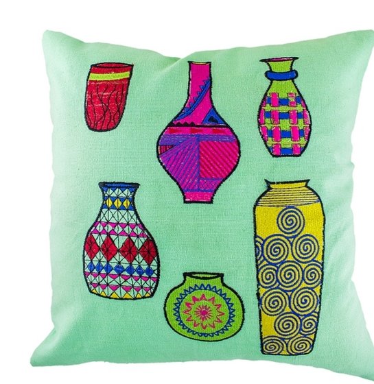 Handloom Embroidered Decorative Pots Cushion Cover