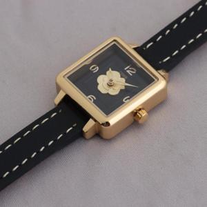 Wholesale Watch Agents: Small Square Dial Watch with Black Leather Strap