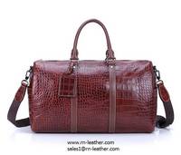 Sell 2017 high end brown color croc print real leather travel duffel bags