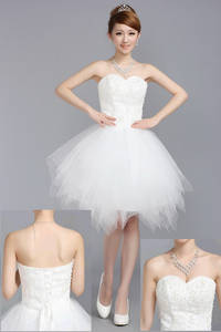 Wholesale wedding dresses: White Wedding Dress Knee-Length Tulle Netting