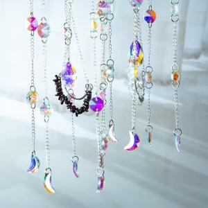 Wholesale home lighting decoration: Colorful Tourmaline Moon Sun Catcher with Butterfly Charms