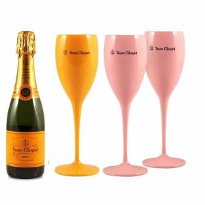 Wholesale piper: Classic 6oz Pink Plastic Champagne Glasses Veuve Clicquot Yellow Champagne Flutes