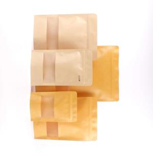 Wholesale paper carton: Factory Direct Supply Wholesale Cowhide Oval Window Food Brown Paper Zipper Self-supporting Bag