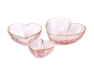 Wholesale hand made: Hand Made Heart Shaped Glass Bowls, Lead Free Salad Bowl Set with Gold Rim