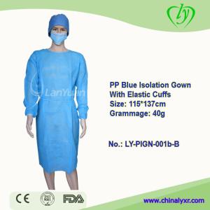 Wholesale medical gown: LY Blue Disposable Isolation Gown Non-woven SMS Surgical Gown with Knitted Cuffs Medical Use