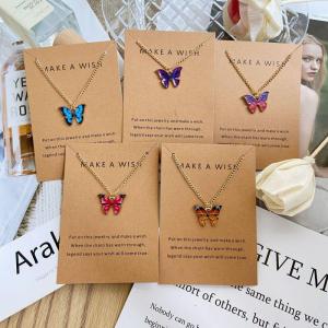 Wholesale alloy necklace: Bohemian Alloy Multi-color Butterfly Pendant Necklace Jewelry