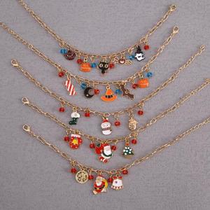 Wholesale crystal jewelry: Christmas Bracelet Alloy Drop Oil Santa Claus Elk Snowman Red Crystal Bracelet Jewelry Cheaper