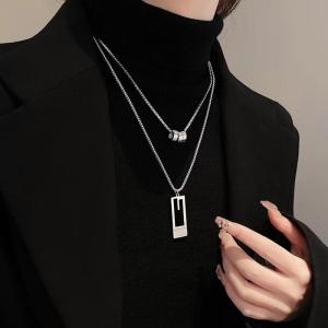 Wholesale double: European and American Men's Trend Sweater Necklace Long Women's Double Layered Pendant