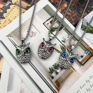 Wholesale collecter: Owl Silver Vintage Collection Punk Owl Pendant Necklace Ancient Silver Sweater Chain Necklace