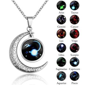 Wholesale titanium material: Style Moon and Star Combination Pendant Twelve Constellations Starry Sky Glow Necklace