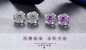 Wholesale silver earrings: Korean Amethyst Four Leaf Clover for Women with Diamond Four Leaf Clover Earrings 30% Silver