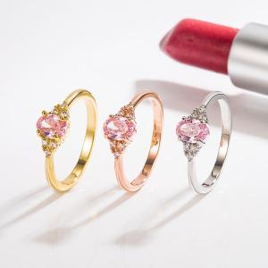 Wholesale gold ring: Diamond Inlaid Powder Diamond Zircon Ring 14K Gold Light Luxury Small Egg Shaped Ring