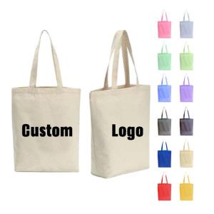Wholesale logo: Promotional Personalized Blank Plain Cotton Canvas Reusable Shopping Cotton Tote Bags with Logo Cust