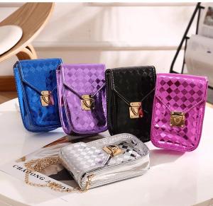 Wholesale painting parts: Shiny Leather Small Square American Fashion Design Cross Body One Shoulder Advanced Mobile Phone Bag