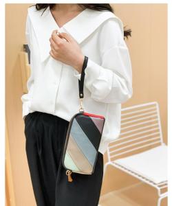 Wholesale colorful zipper: Genuine Leather One Shoulder Crossbody Women's Phone Contrasting Color Patchwork Handbag