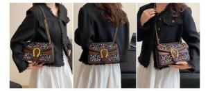 Wholesale green coffee: Chain Single Shoulder Crossbody Bag with Sequin Contrasting Color Small Square Bag