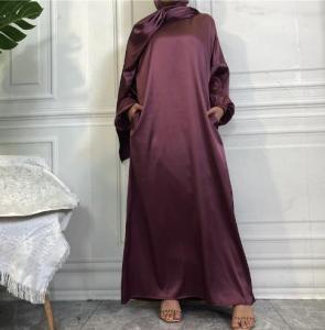 Wholesale a and a: Fashionable and Minimalist Solid Color Satin Dress with A Headscarf and Side Pockets Abaya Wholesale a and a: Fashionable and Minimalist Solid Color Satin Dress with A Headscarf and Side Pockets Abaya
