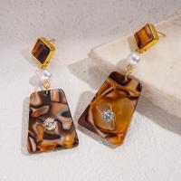 Resin Imitation Pearl Geometric Diamond Shaped Silver Needle Earrings Maillard Autumn Winter Retro 6