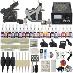 Wholesale dvd holder: ALIWOD Complete Tattoo Kit 2 Machine Gun Set 20 Ink Set Power Supply Needle Grip