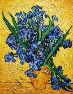 Wholesale vase: Wholesale 100% Handmade  Van Gogh Flower Oil  Painting Reproduction Still Life Vase with Irises