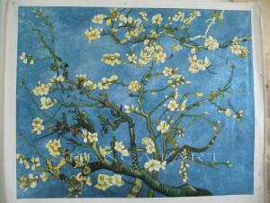 Wholesale famous painting: Handmade Van Gogh Paintings-Branches with Almond Blossom Famous Oil Painting Reproduction On Canvas