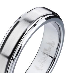 Wholesale tungsten ring: 5mm Flat Polished Finish Stainless Steel Center Tungsten Carbide Ring