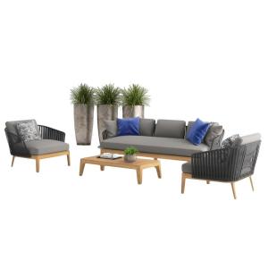 Wholesale coffee chair: Rope Weave Outdoor Teakwood Sofa Set Garden Furniture Patio Sofa Set SF003