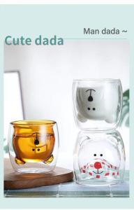 Glass Mugs Double Wall Glass Mug Bear Cat Dog Animal Double-layer Glass Tea Mug Coffee Cup Christmas