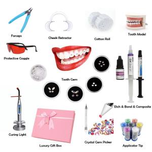 Wholesale teeth whitening kit: Professional Tooth Gem Training Kit Crystal Light Cure Teeth Gem Whitening DIY Tooth Gem Adhesive