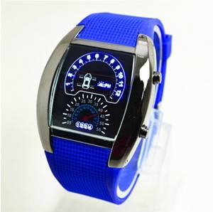 Wholesale led dot matrix: Tvg Black Blue&White LED Aviation Speedometer DOT Matrix Mens Watch