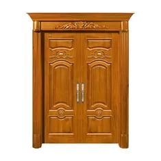 Wholesale solid door: Swing Double Solid Wood Entrance Doors 2.1m Height 6 Layer Painting