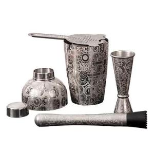 Wholesale pop display: Antique Silver Stainless Steel Homeware 4 Piece Cocktail Shaker Set