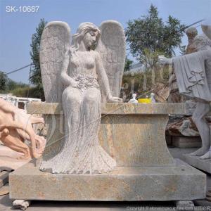 Wholesale tombstone: Granite Stone Headstone with Memorial Angel Statue for Cemetery and Graveyard for Sale