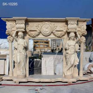 Wholesale beige marble: Luxury Egyptian Beige Marble Statuary Fireplace Mantel with Female Sculptures