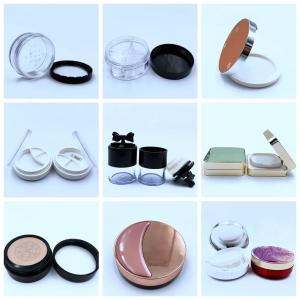 Wholesale cosmetic box: Empty Plastic Loose Powder Palette Case Bottle Jar Cosmetics Containers Box with Puff Can Custom Pri