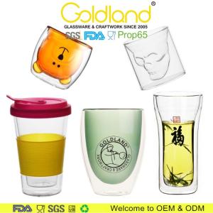 Wholesale cup holder: Colored Double Wall Glass Cup Custom Double Wall Glass Mug