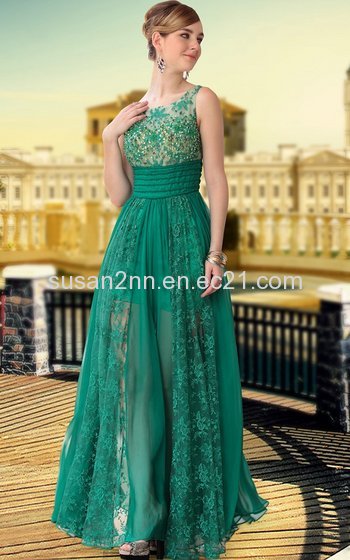 LF1030650 Green Color See Through Silk Chiffon Prom Dresses
