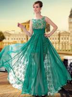 LF1030650 Green Color See Through Silk Chiffon Prom Dresses 3