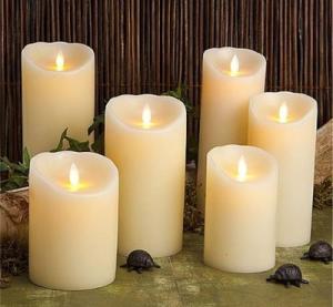 Wholesale flickering led candles: Battery Operated Moving Flame LED Pillar Candles with Timer and Remote