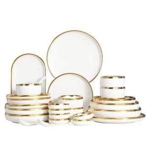 White Porcelain Tableware with Gold Edge