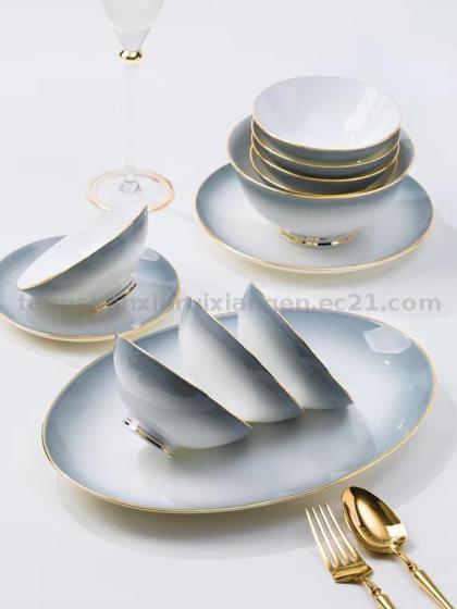 Gradual Color Tableware Bone China Complete Set for Household Hotel