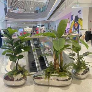 Wholesale d: Shopping Mall Landscape Shaped Metal Flower Pot Pot _ Combined Stainless Steel Flower Pot Box Custom