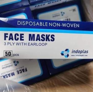 Wholesale air pack: Sensi/Indoplas Brand Disposable Non-Woven Face Masks 3 Ply with Ear Loop
