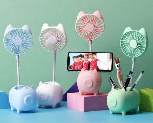 Wholesale pencil holder: Pig Rechargeable Mini Fan with Clamp Phone Holder Pencil Vase