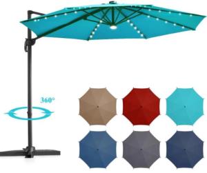 Wholesale aluminum umbrella: 10ft Solar LED Cantilever Offset Patio Umbrella