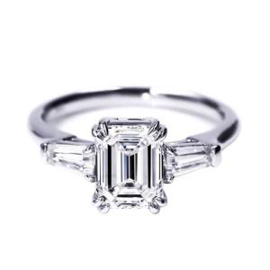 Wholesale wedding party jewelry: Women Engagement 18K Gold Plated 3CT 3 Stone Moissanite Emerald Cut 925 Sterling Silver Rings