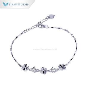 Wholesale silver bangle: Tianyu Gems Friendship S925 Silver Jewelry Charm 18k Gold Plated Moissanite Women Bracelet