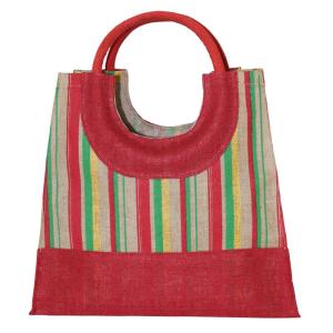 Wholesale bamboo: High Fashionable Metallic Shade Multi Color Stripe Print Summer Season Jute Burlap Beach Bag 2023
