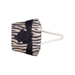 Wholesale heat transfer machine: Twisted Rope Handle 2023 Trending Allover Zebra Print Designer Beach Bag with Sarong for Girls Women