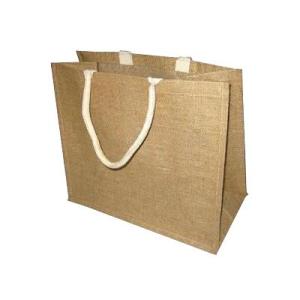 Wholesale is: Reusable Large Capacity Grocery Storage Soft Padded Rope Handle Natural PP Laminated Jute Shopping B